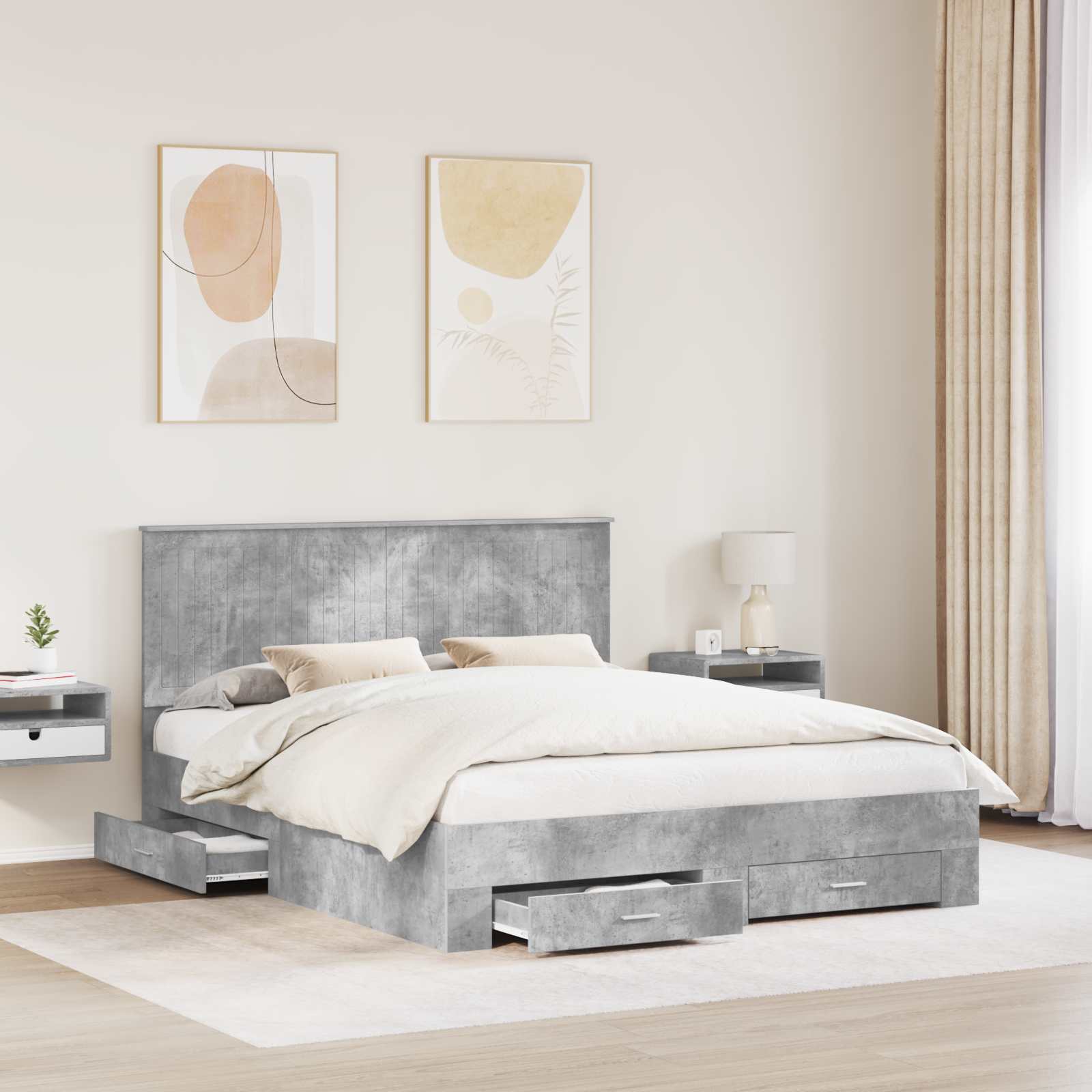 Bedframe met hoofdeinde Beton Grijs 160 x 200 cm Bewerkt hout
