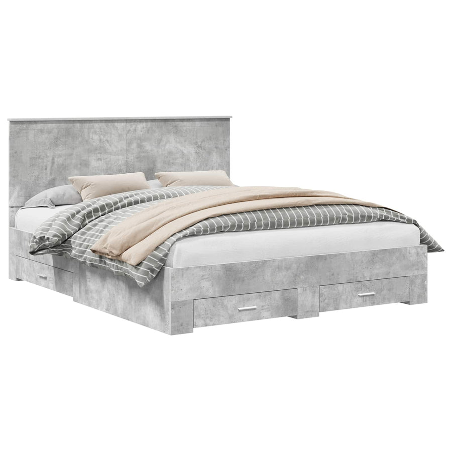 Bedframe met hoofdeinde Beton Grijs 160 x 200 cm Bewerkt hout