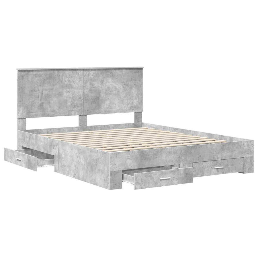 Bedframe met hoofdeinde Beton Grijs 160 x 200 cm Bewerkt hout