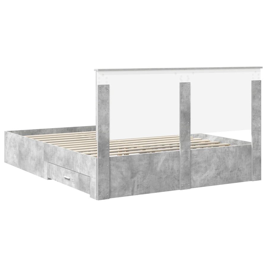 Bedframe met hoofdeinde Beton Grijs 160 x 200 cm Bewerkt hout