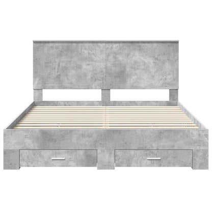 Bedframe met hoofdeinde Beton Grijs 160 x 200 cm Bewerkt hout