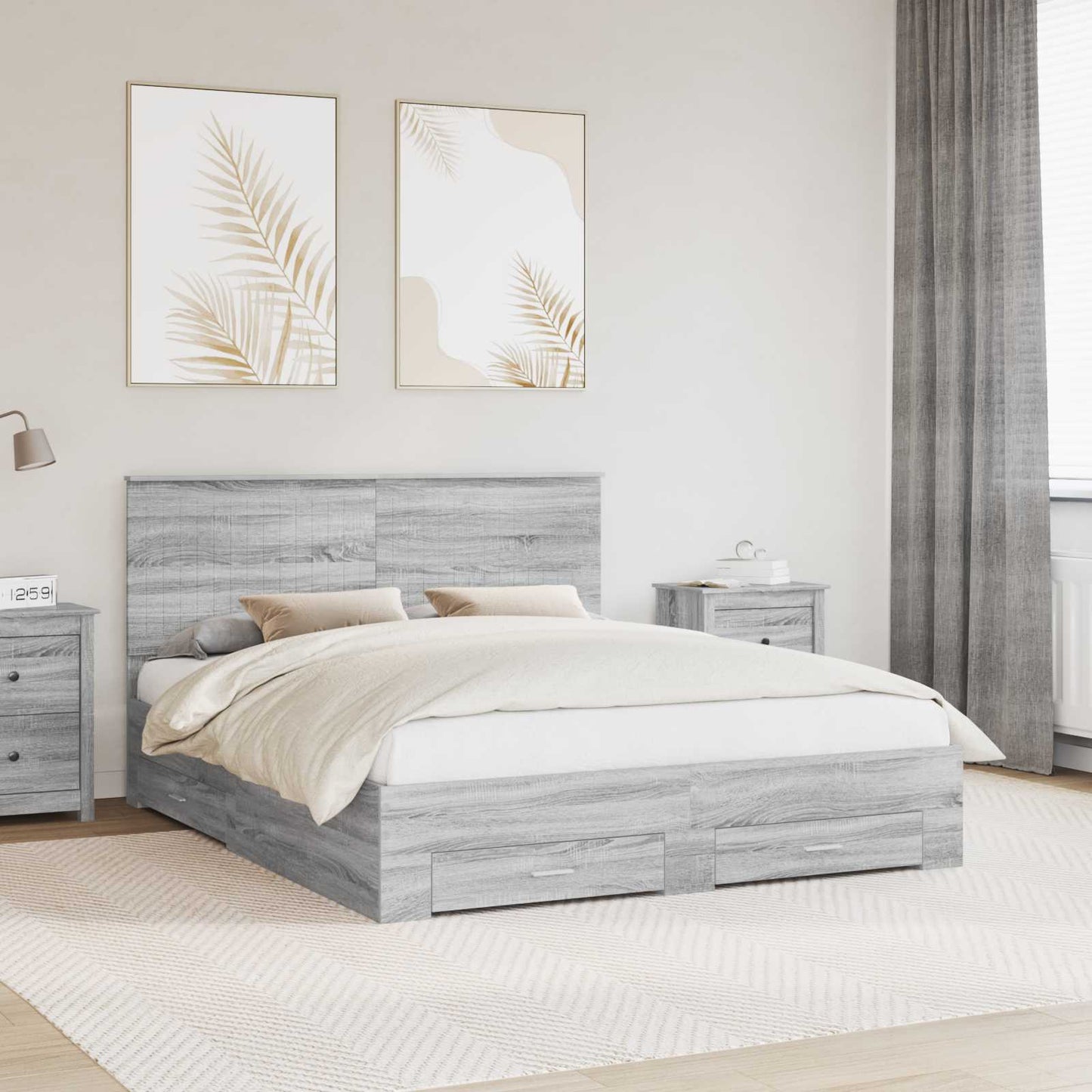 Bedframe met hoofdeinde Grijs Sonoma 160 x 200 cm Bewerkt hout