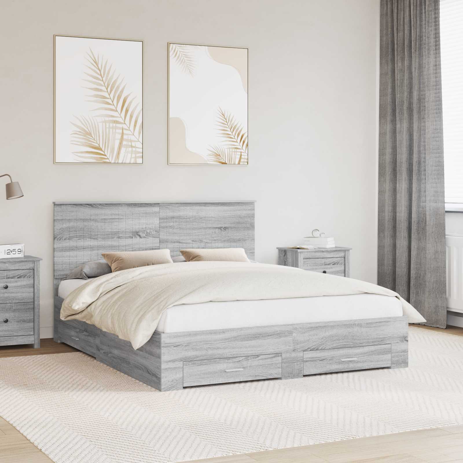 Bedframe met hoofdeinde Grijs Sonoma 160 x 200 cm Bewerkt hout