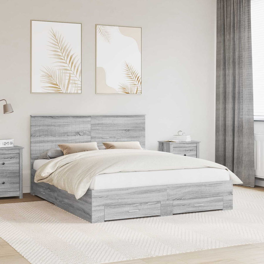 Bedframe met hoofdeinde Grijs Sonoma 160 x 200 cm Bewerkt hout