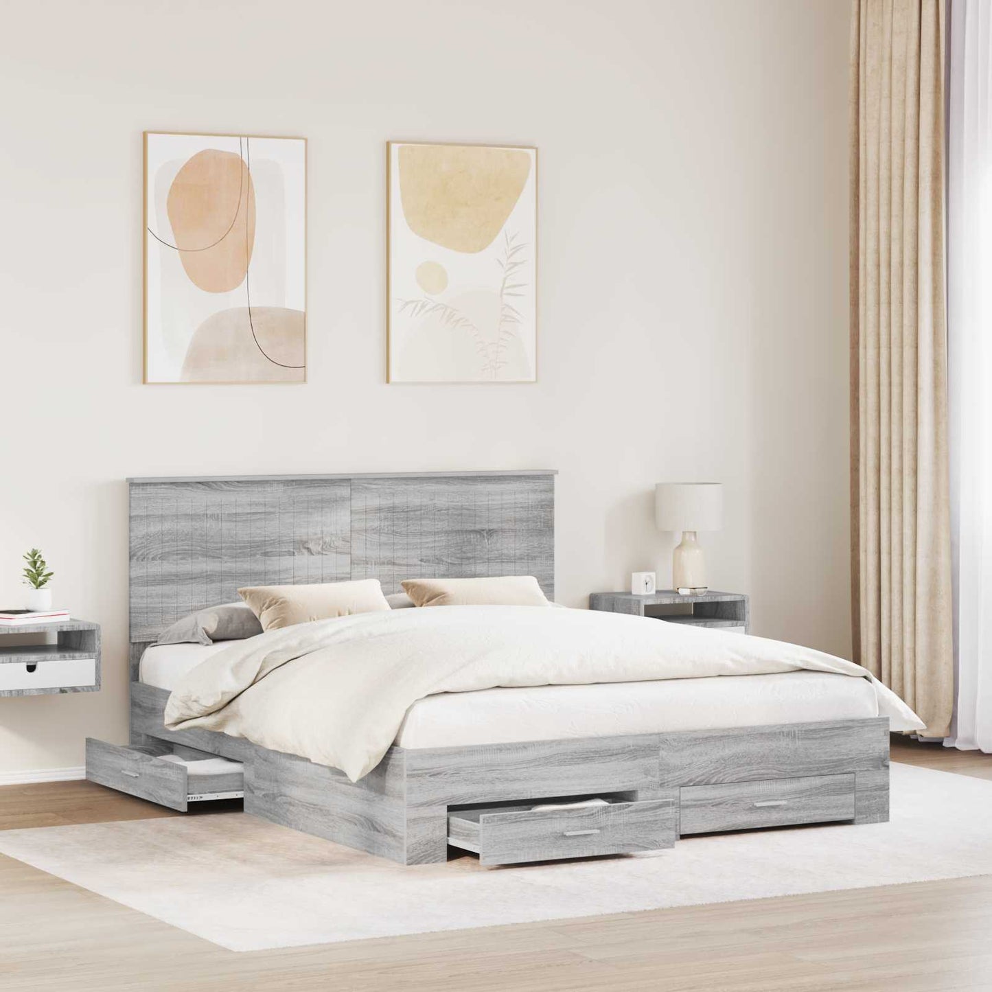 Bedframe met hoofdeinde Grijs Sonoma 160 x 200 cm Bewerkt hout