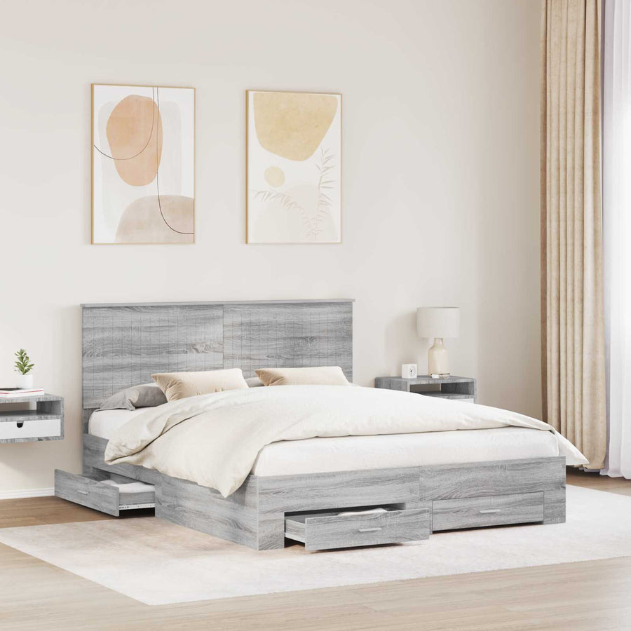 Bedframe met hoofdeinde Grijs Sonoma 160 x 200 cm Bewerkt hout
