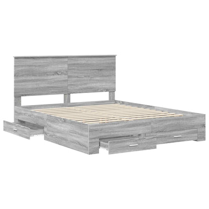 Bedframe met hoofdeinde Grijs Sonoma 160 x 200 cm Bewerkt hout