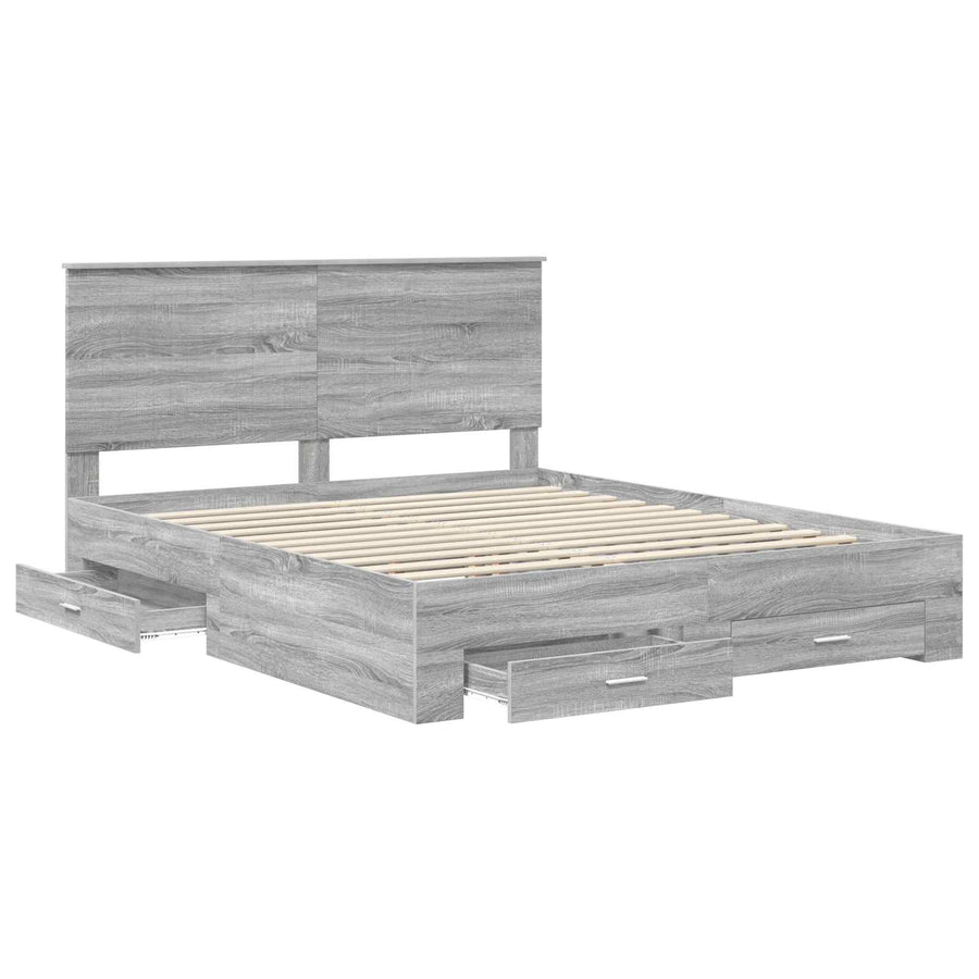 Bedframe met hoofdeinde Grijs Sonoma 160 x 200 cm Bewerkt hout