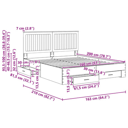Bedframe met hoofdeinde Grijs Sonoma 160 x 200 cm Bewerkt hout