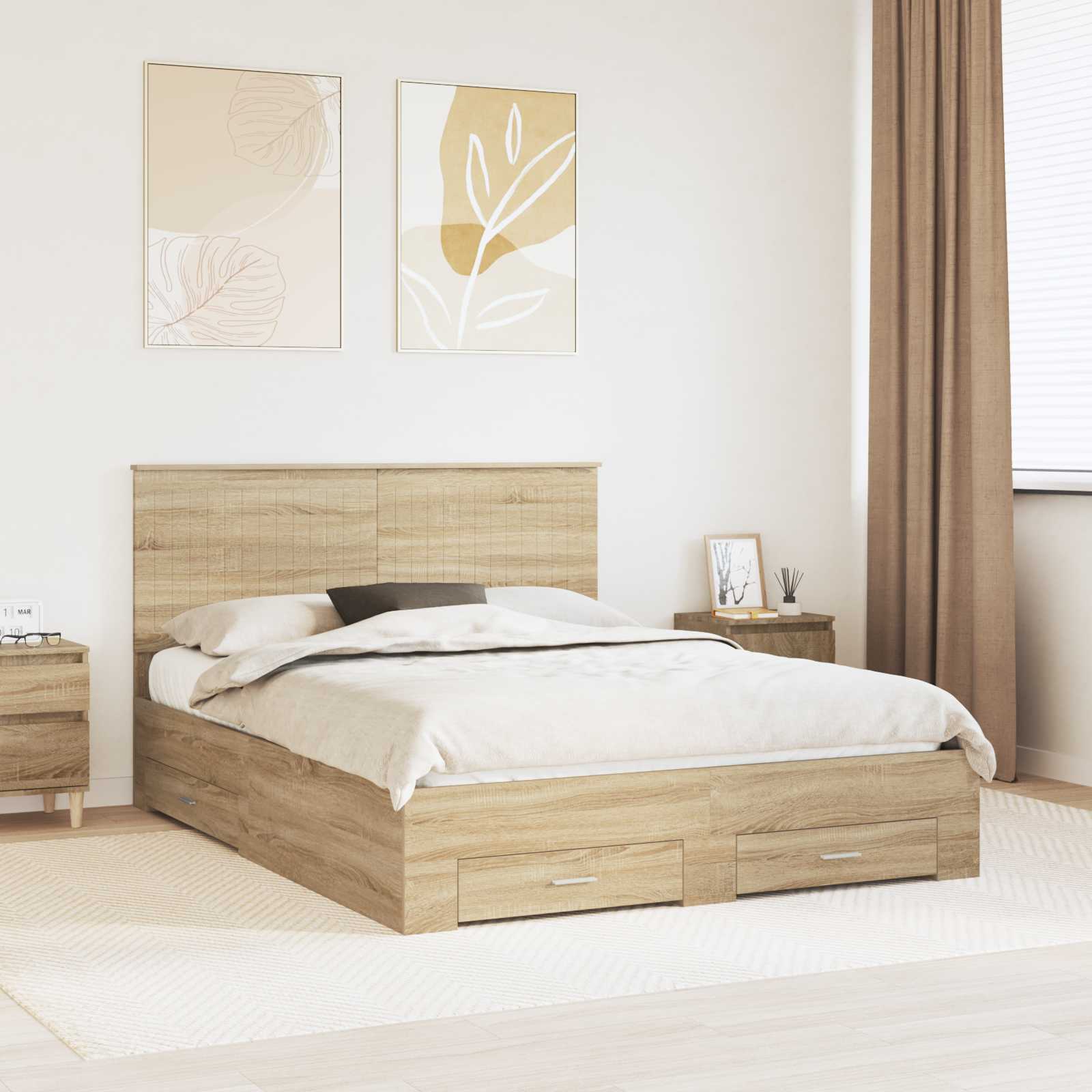 Bedframe met hoofdeinde Sonoma Eiken 150 x 200 cm Bewerkt hout