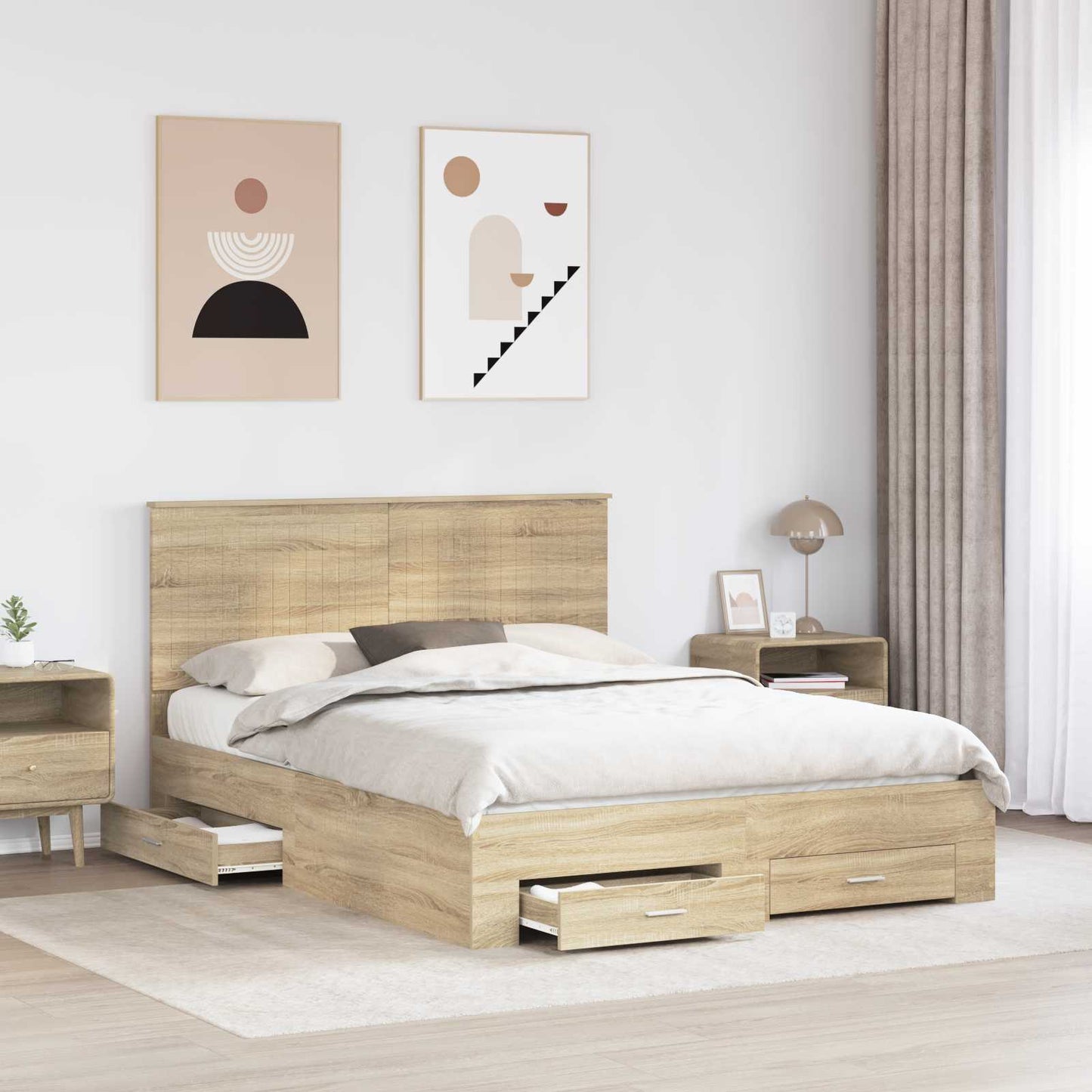 Bedframe met hoofdeinde Sonoma Eiken 150 x 200 cm Bewerkt hout