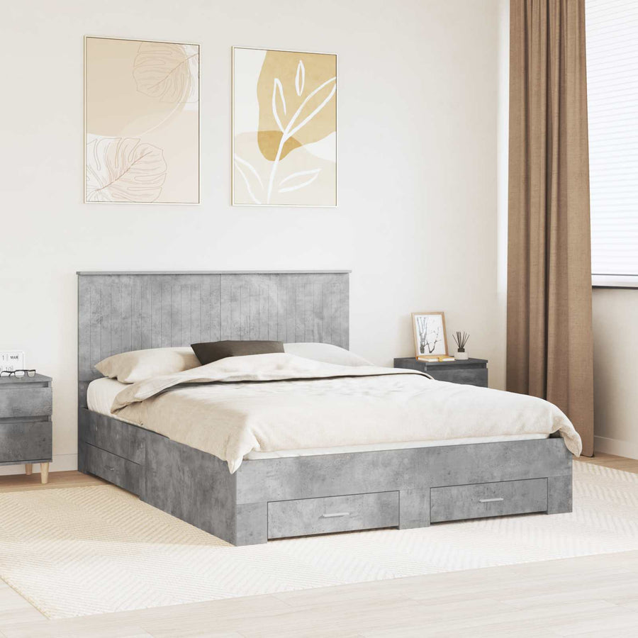 Bedframe met hoofdeinde Beton Grijs 150 x 200 cm Bewerkt hout