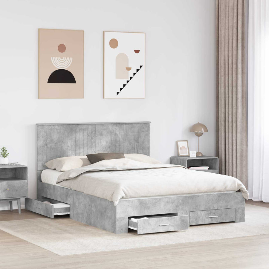 Bedframe met hoofdeinde Beton Grijs 150 x 200 cm Bewerkt hout