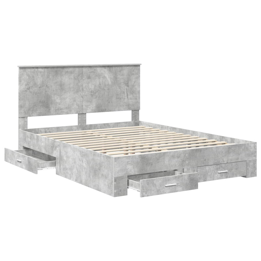 Bedframe met hoofdeinde Beton Grijs 150 x 200 cm Bewerkt hout