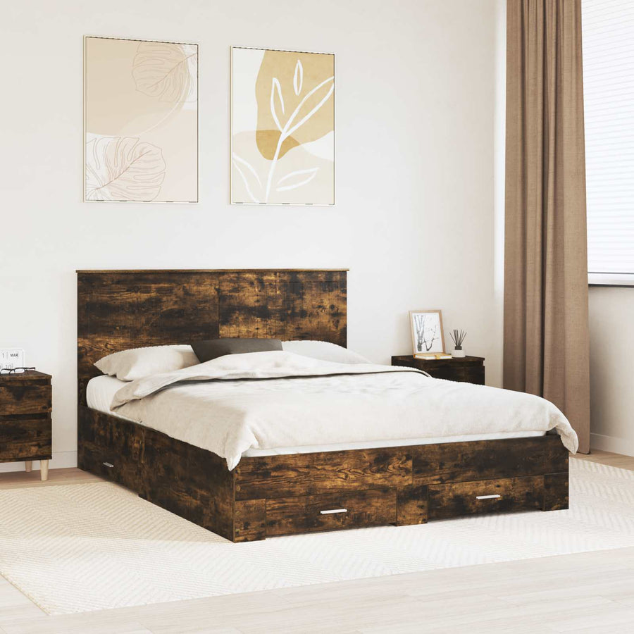 Bedframe met hoofdeinde Gerookt eiken 150 x 200 cm Bewerkt hout