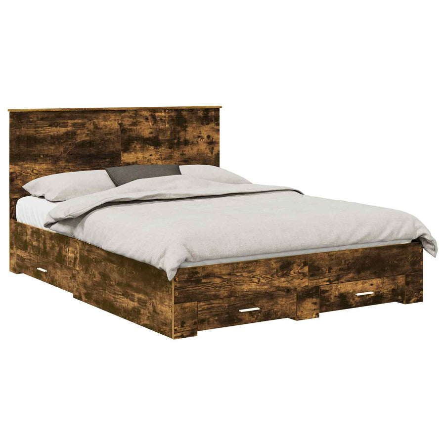 Bedframe met hoofdeinde Gerookt eiken 150 x 200 cm Bewerkt hout