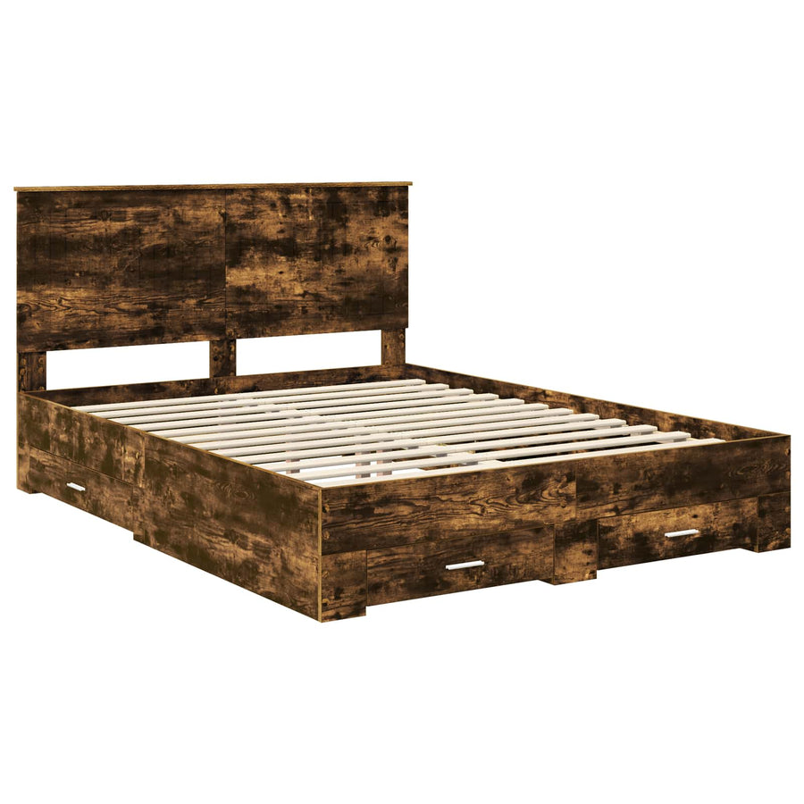 Bedframe met hoofdeinde Gerookt eiken 150 x 200 cm Bewerkt hout