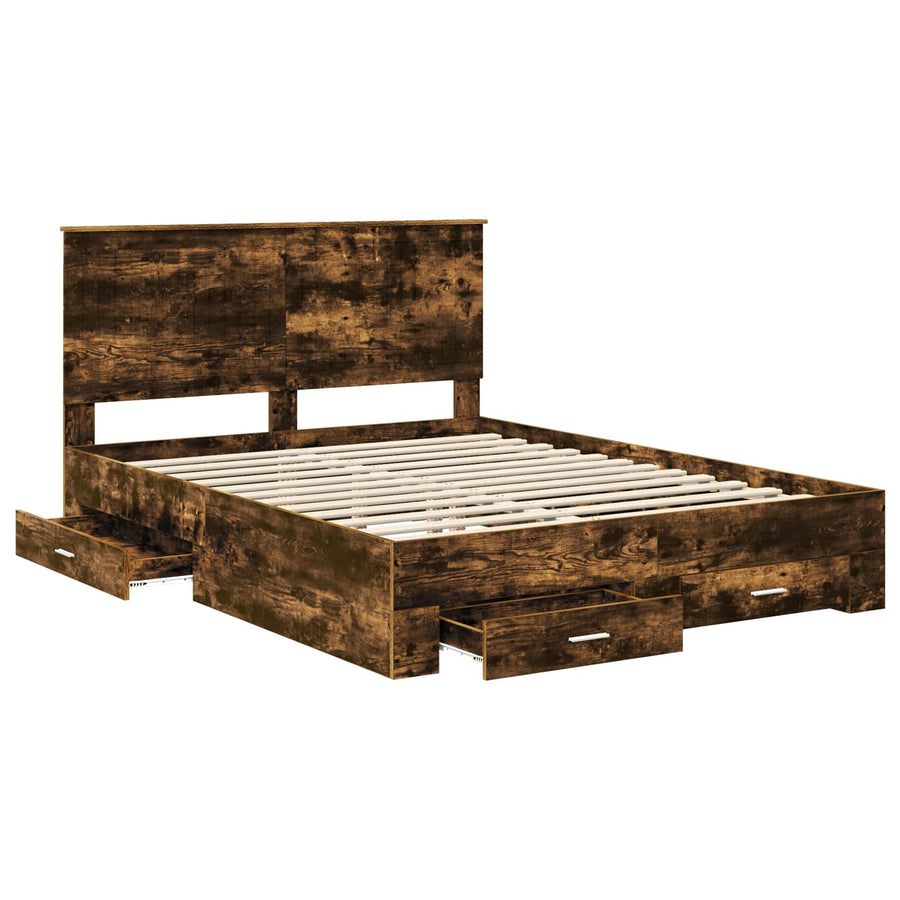 Bedframe met hoofdeinde Gerookt eiken 150 x 200 cm Bewerkt hout