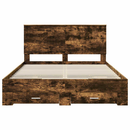 Bedframe met hoofdeinde Gerookt eiken 150 x 200 cm Bewerkt hout