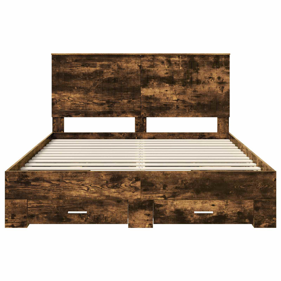Bedframe met hoofdeinde Gerookt eiken 150 x 200 cm Bewerkt hout