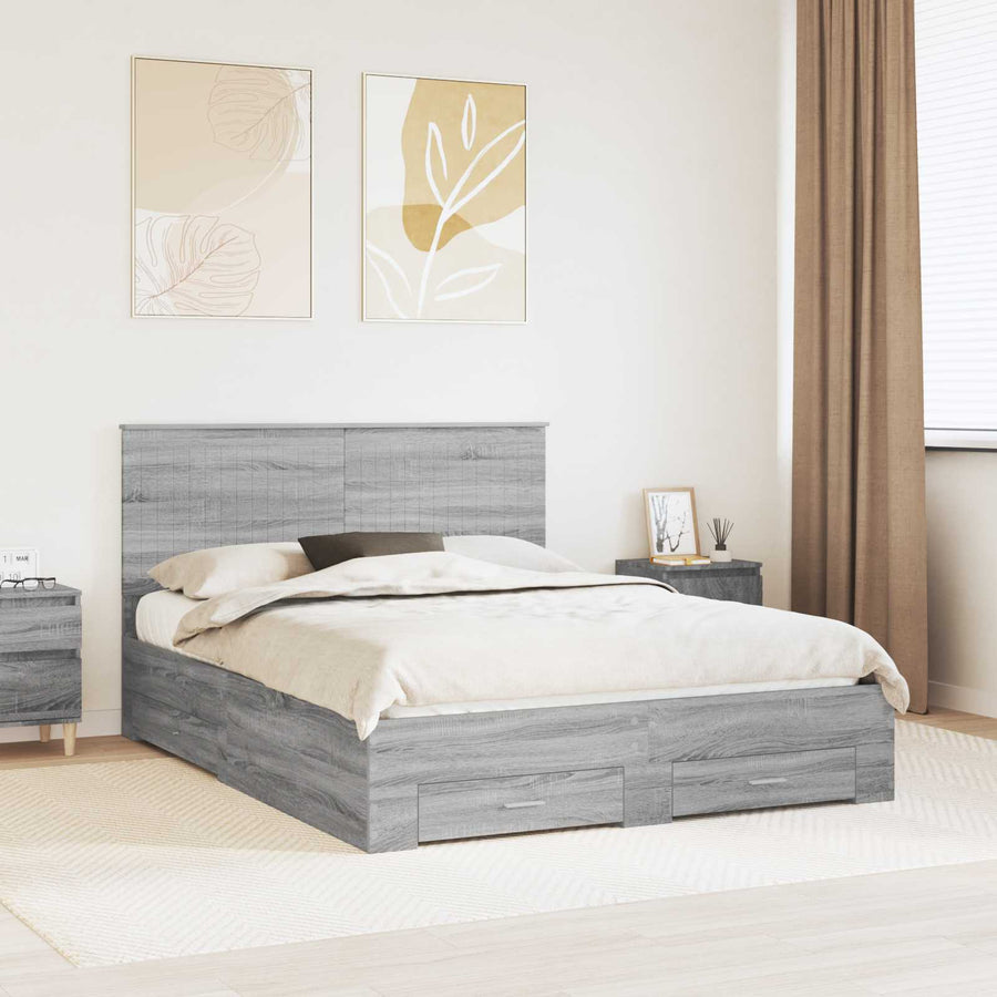 Bedframe met hoofdeinde Grijs Sonoma 150 x 200 cm Bewerkt hout
