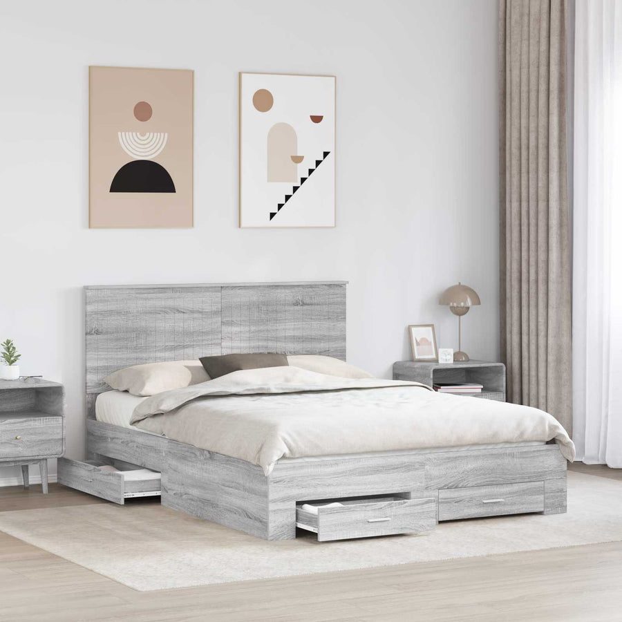 Bedframe met hoofdeinde Grijs Sonoma 150 x 200 cm Bewerkt hout