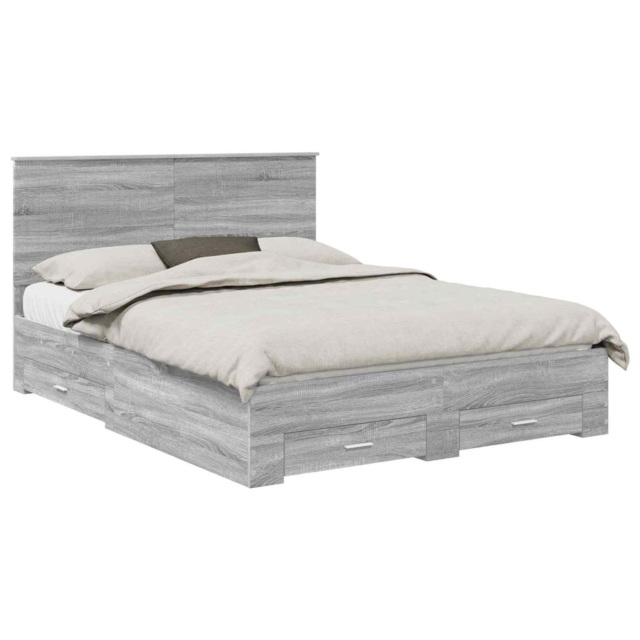 Bedframe met hoofdeinde Grijs Sonoma 150 x 200 cm Bewerkt hout