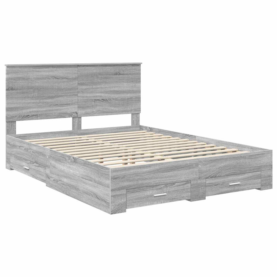Bedframe met hoofdeinde Grijs Sonoma 150 x 200 cm Bewerkt hout