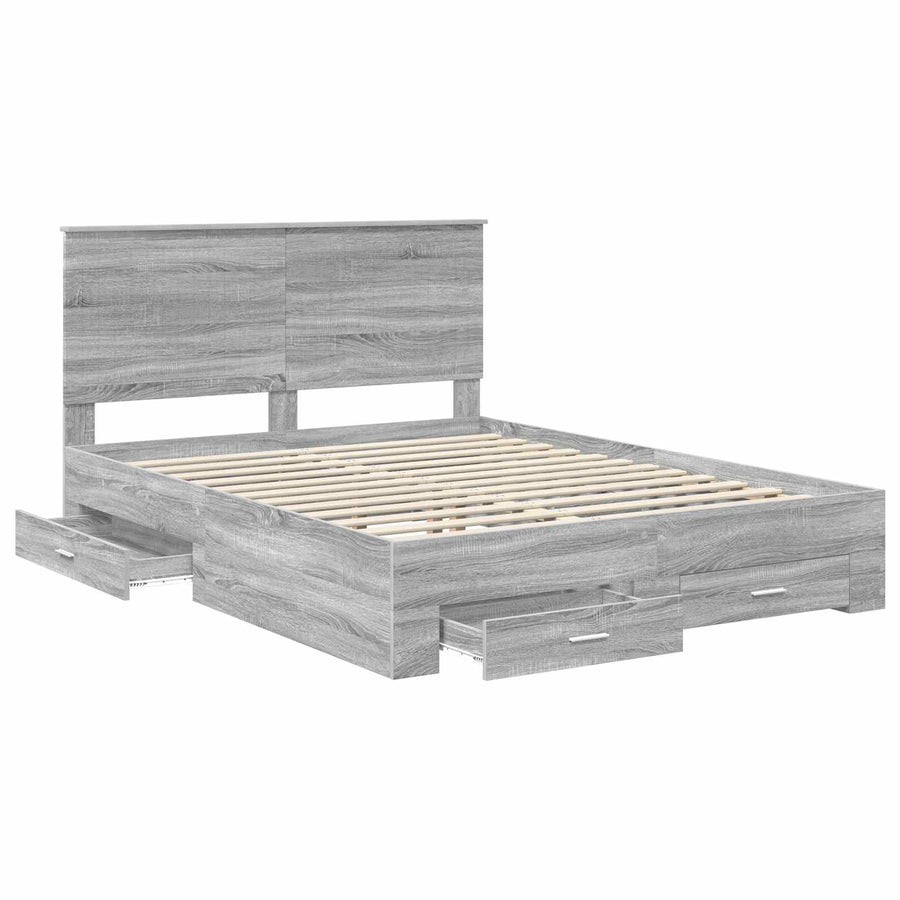 Bedframe met hoofdeinde Grijs Sonoma 150 x 200 cm Bewerkt hout