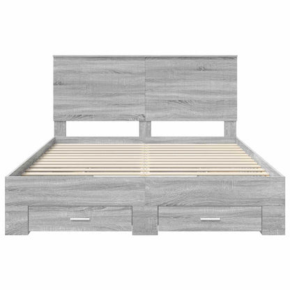 Bedframe met hoofdeinde Grijs Sonoma 150 x 200 cm Bewerkt hout