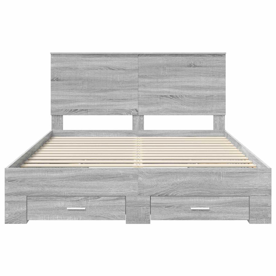 Bedframe met hoofdeinde Grijs Sonoma 150 x 200 cm Bewerkt hout