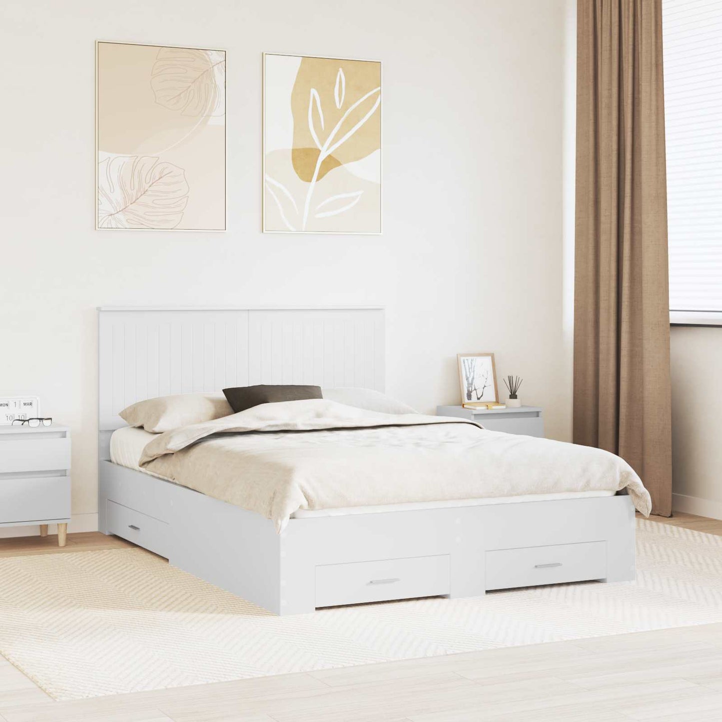 Bedframe met hoofdeinde met lade Wit 140 x 200 cm Bewerkt hout