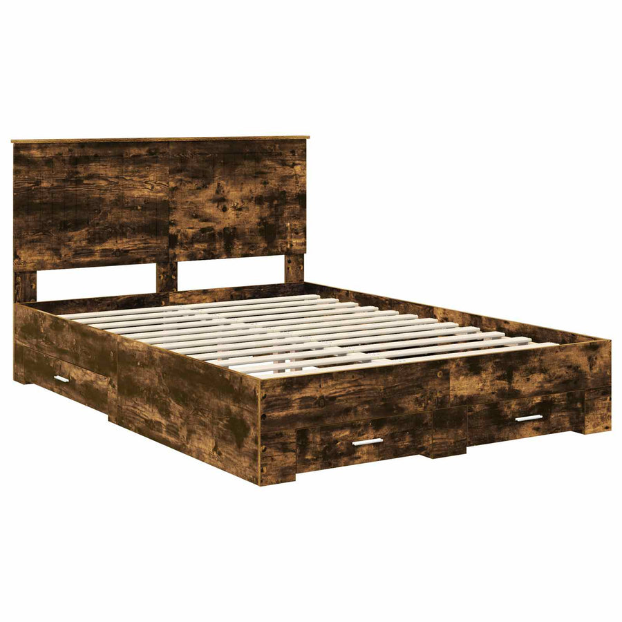 Bedframe met hoofdeinde Gerookt eiken 140 x 200 cm Bewerkt hout