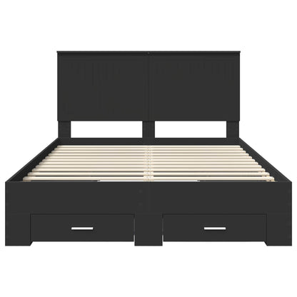 Bedframe Met Hoofdeinde Bewerkt Hout 140 x 190 cm Zwart