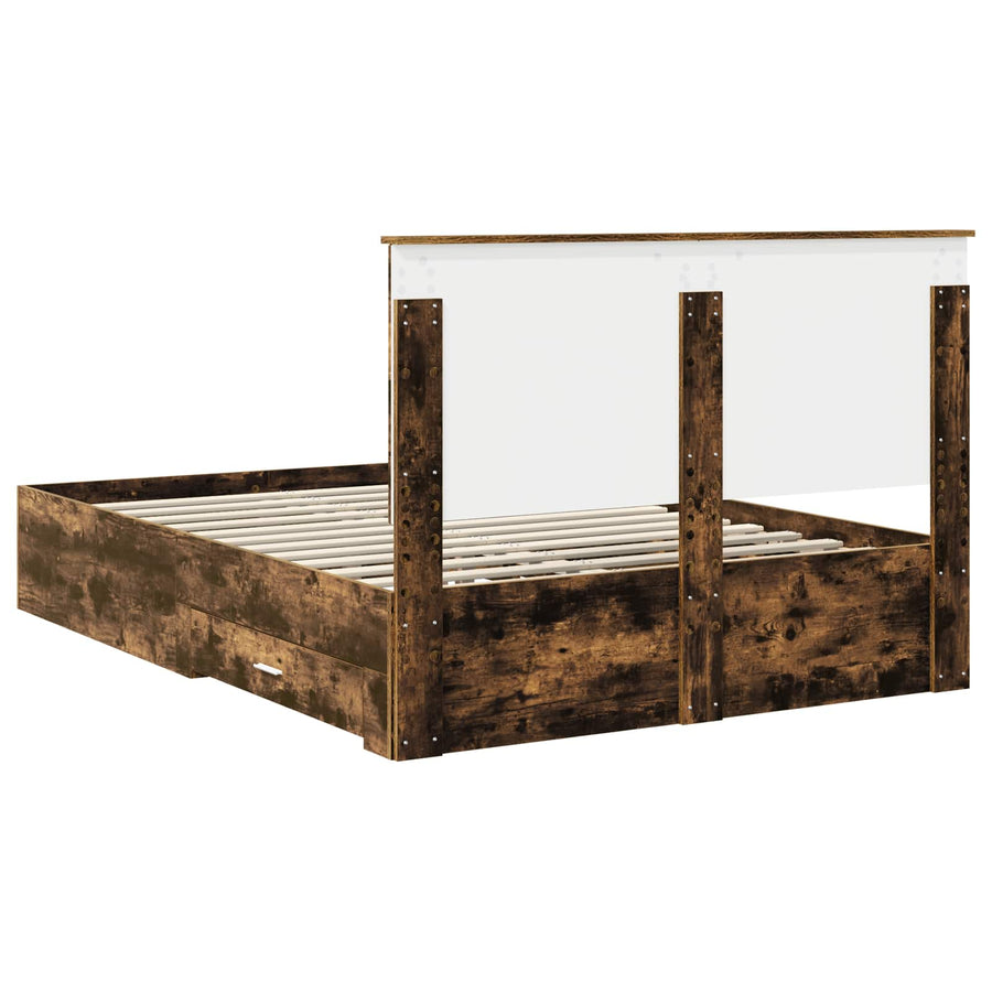 Bedframe met hoofdeinde Gerookt eiken 140 x 190 cm Bewerkt hout