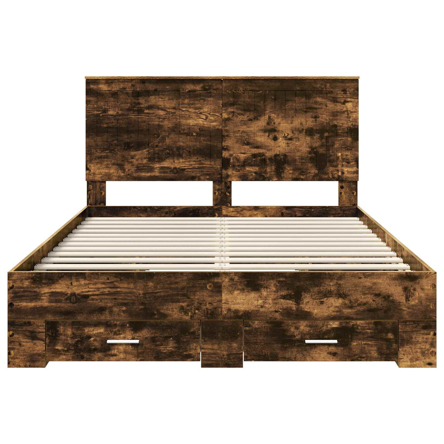 Bedframe met hoofdeinde Gerookt eiken 140 x 190 cm Bewerkt hout