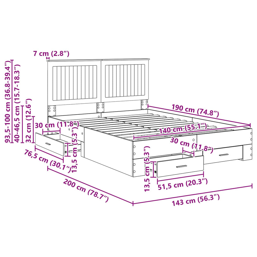 Bedframe met hoofdeinde Gerookt eiken 140 x 190 cm Bewerkt hout