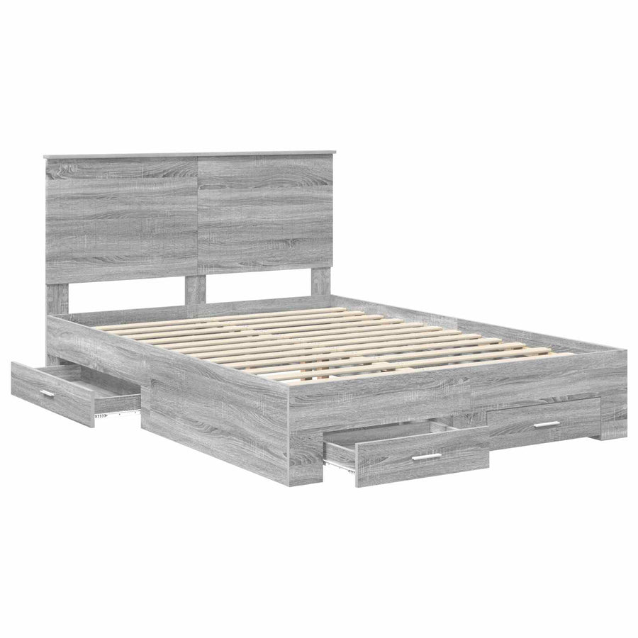 Bedframe met hoofdeinde Grijs Sonoma 140 x 190 cm Bewerkt hout