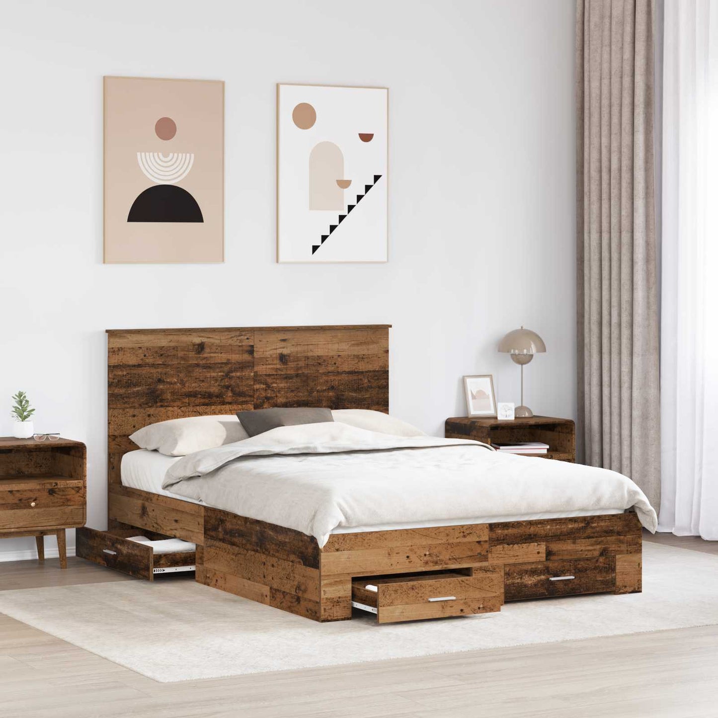 Bedframe met hoofdeinde Oudhout 140 x 190 cm Bewerkt hout