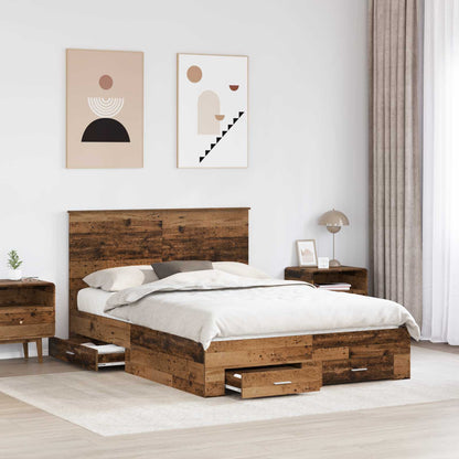 Bedframe met hoofdeinde Oudhout 140 x 190 cm Bewerkt hout