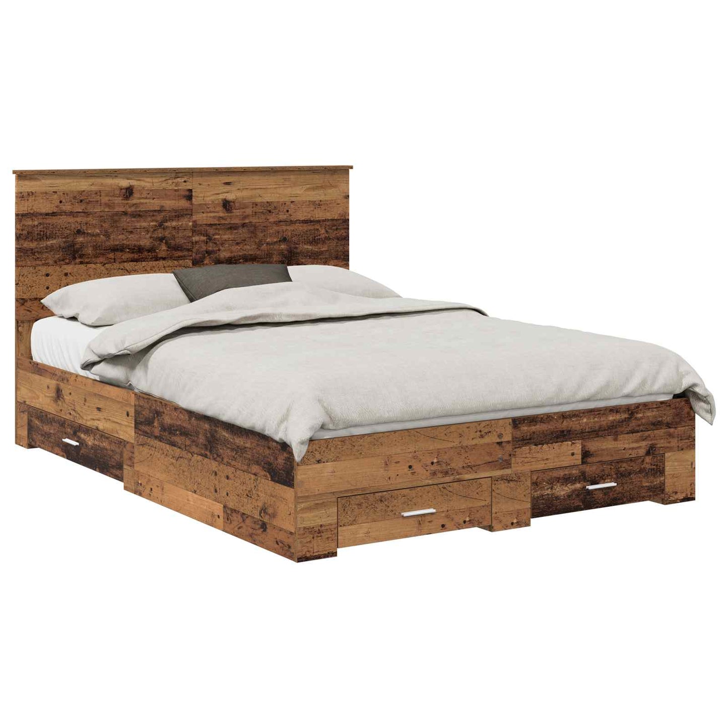 Bedframe met hoofdeinde Oudhout 140 x 190 cm Bewerkt hout