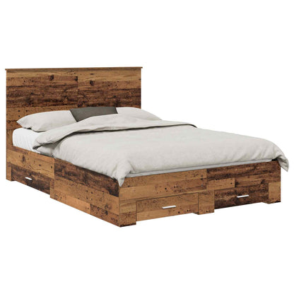 Bedframe met hoofdeinde Oudhout 140 x 190 cm Bewerkt hout