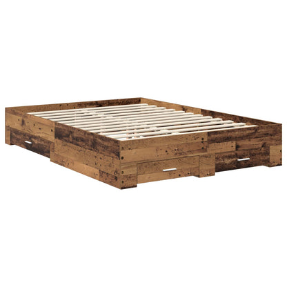 Bedframe met hoofdeinde Oudhout 140 x 190 cm Bewerkt hout