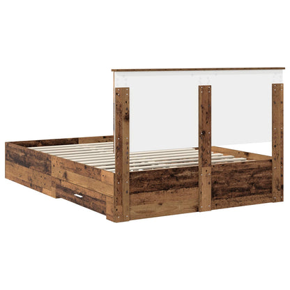 Bedframe met hoofdeinde Oudhout 140 x 190 cm Bewerkt hout