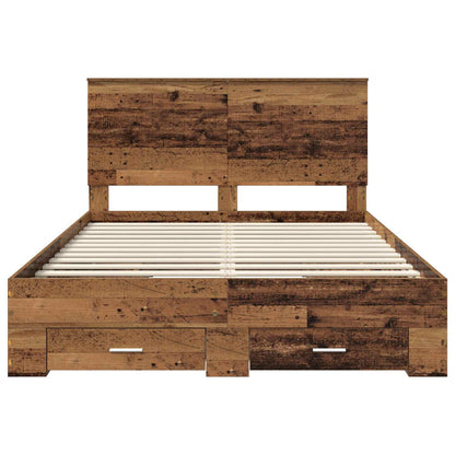 Bedframe met hoofdeinde Oudhout 140 x 190 cm Bewerkt hout