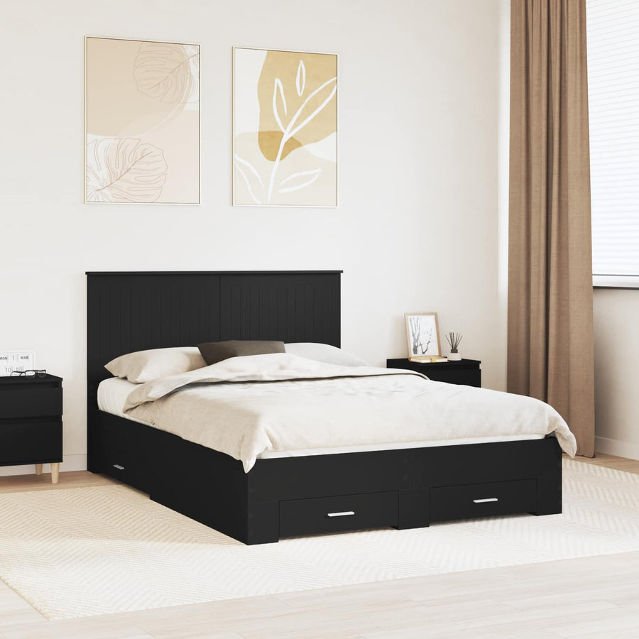 Bedframe met hoofdeinde Zwart 135 x 190 cm Bewerkt hout