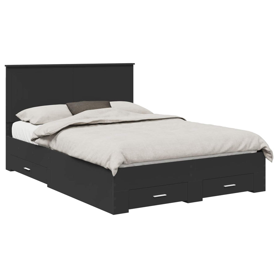 Bedframe met hoofdeinde Zwart 135 x 190 cm Bewerkt hout