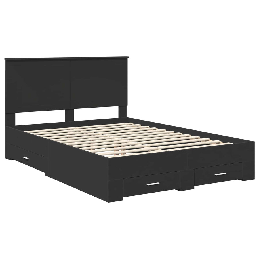Bedframe met hoofdeinde Zwart 135 x 190 cm Bewerkt hout