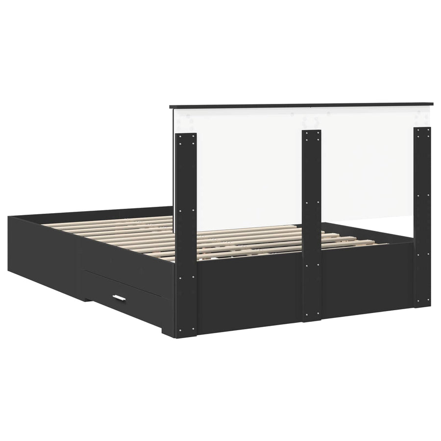 Bedframe met hoofdeinde Zwart 135 x 190 cm Bewerkt hout
