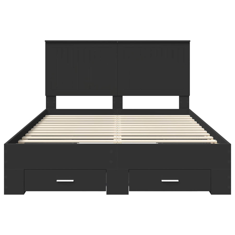Bedframe met hoofdeinde Zwart 135 x 190 cm Bewerkt hout